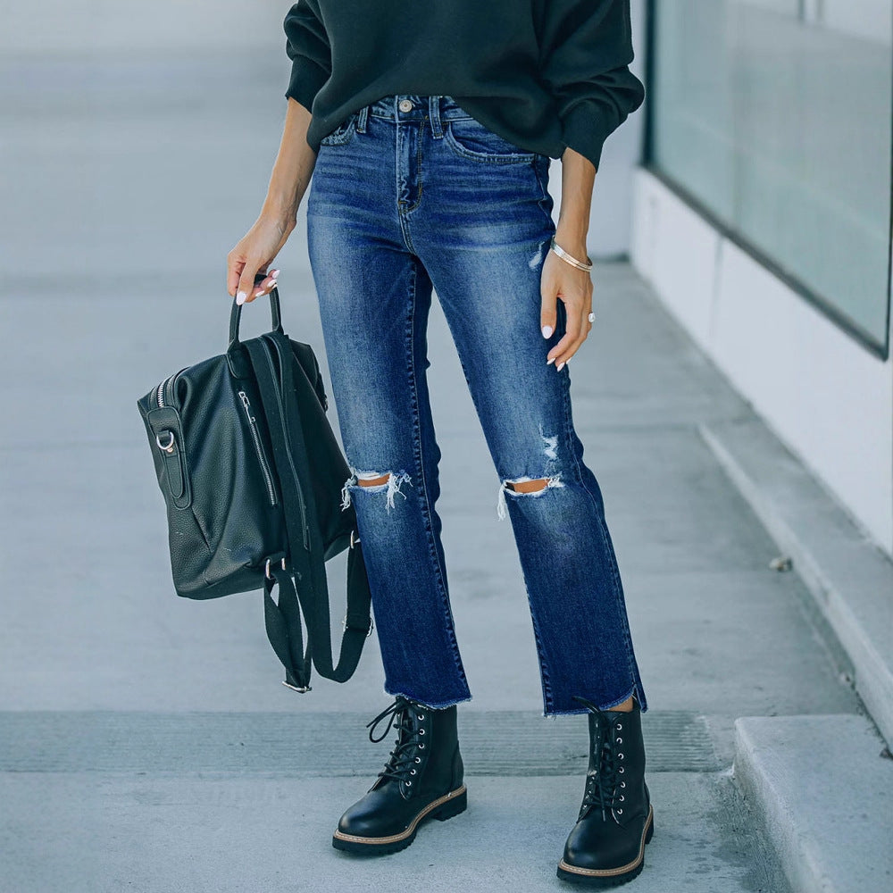 Damen Mom-Jeans im lässigen Used-Look mit modischen Rissen Stalluxe