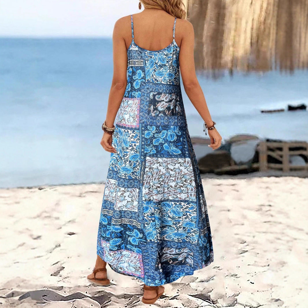 Damen Langärmliges Sommermaxikleid mit floralem Design und Spaghetti-Trägern Stalluxe