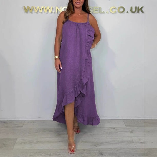 Damen luftiges Maxikleid mit asymmetrischem Saum und feinen Rüschendetails Stalluxe