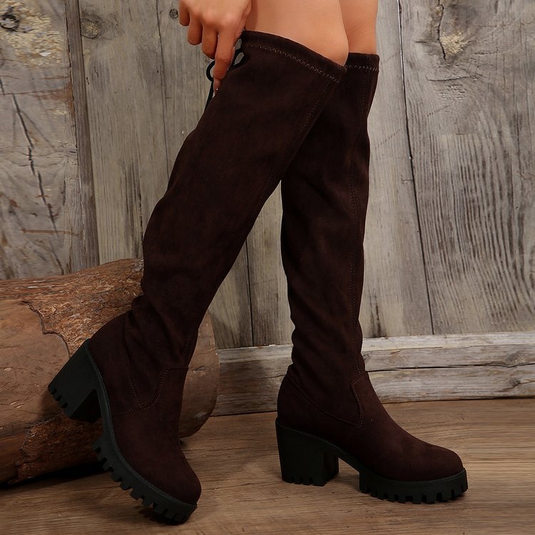 Damen Überknee-Stiefel mit modischem Leopardenmuster und robustem Blockabsatz Stalluxe