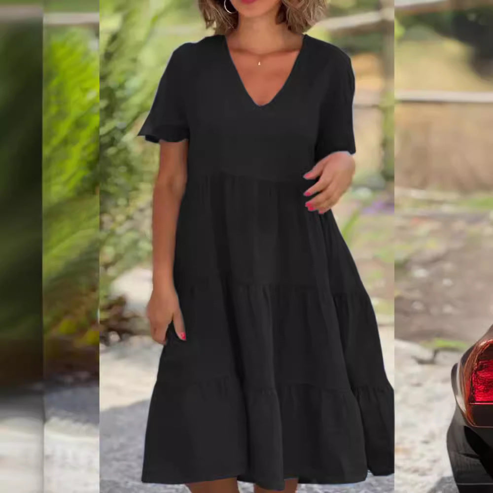 Damen V-Ausschnitt Volantkleid aus leichter Baumwolle Stalluxe