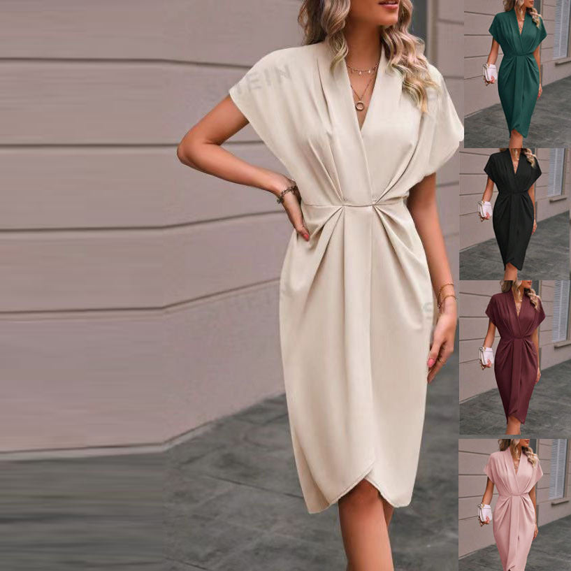Damen elegantes Wickelkleid mit besonderem Drapierungsdesign Stalluxe