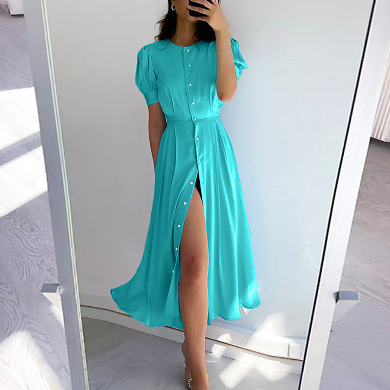 Damen Maxikleid mit Knopfdetail und seitlichem Schlitz Stalluxe