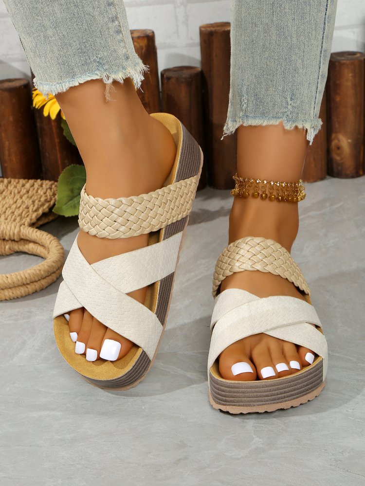 Damen Bequeme Zehentrenner-Sandalen mit geflochtenem Riemendesign und rutschfester Sohle Stalluxe