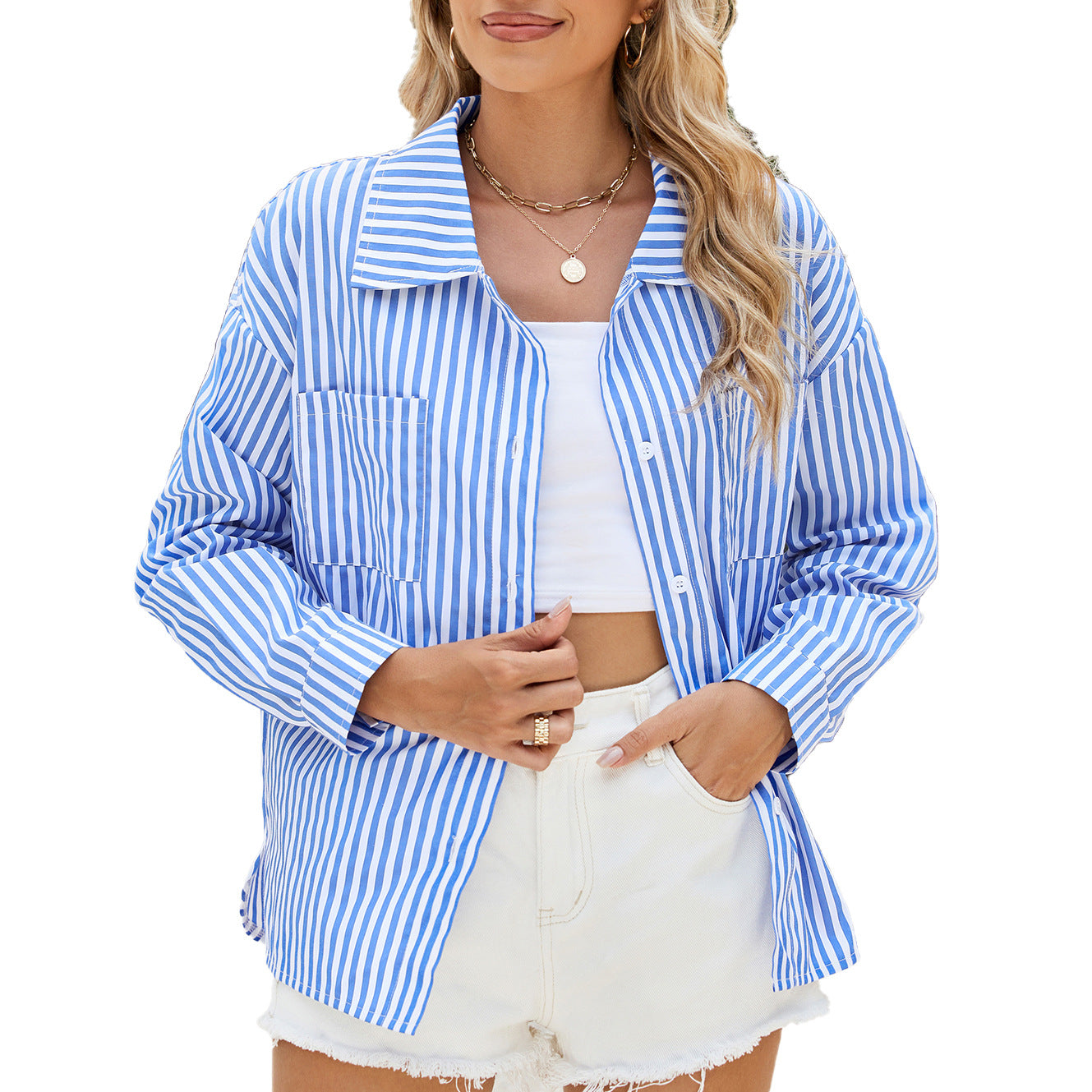 Damen gestreiftes Oversized-Hemd mit praktischen Taschen und modischem Schnitt Stalluxe