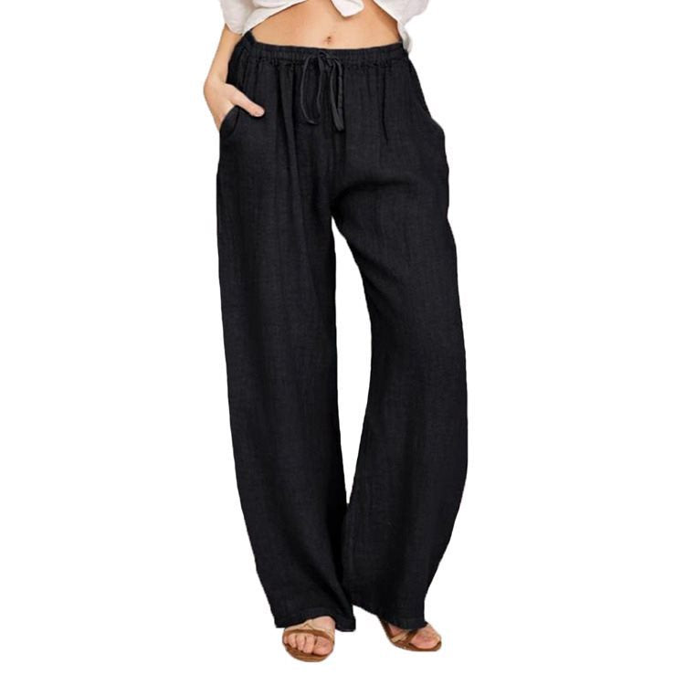 Damen Bequeme und luftige Leinenhose mit elastischem Bund und Seitentaschen Stalluxe