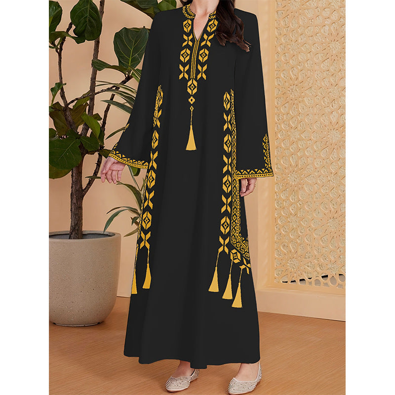 Damen Kaftan-Kleid mit kunstvollem besticktem Design und elegantem V-Ausschnitt Stalluxe