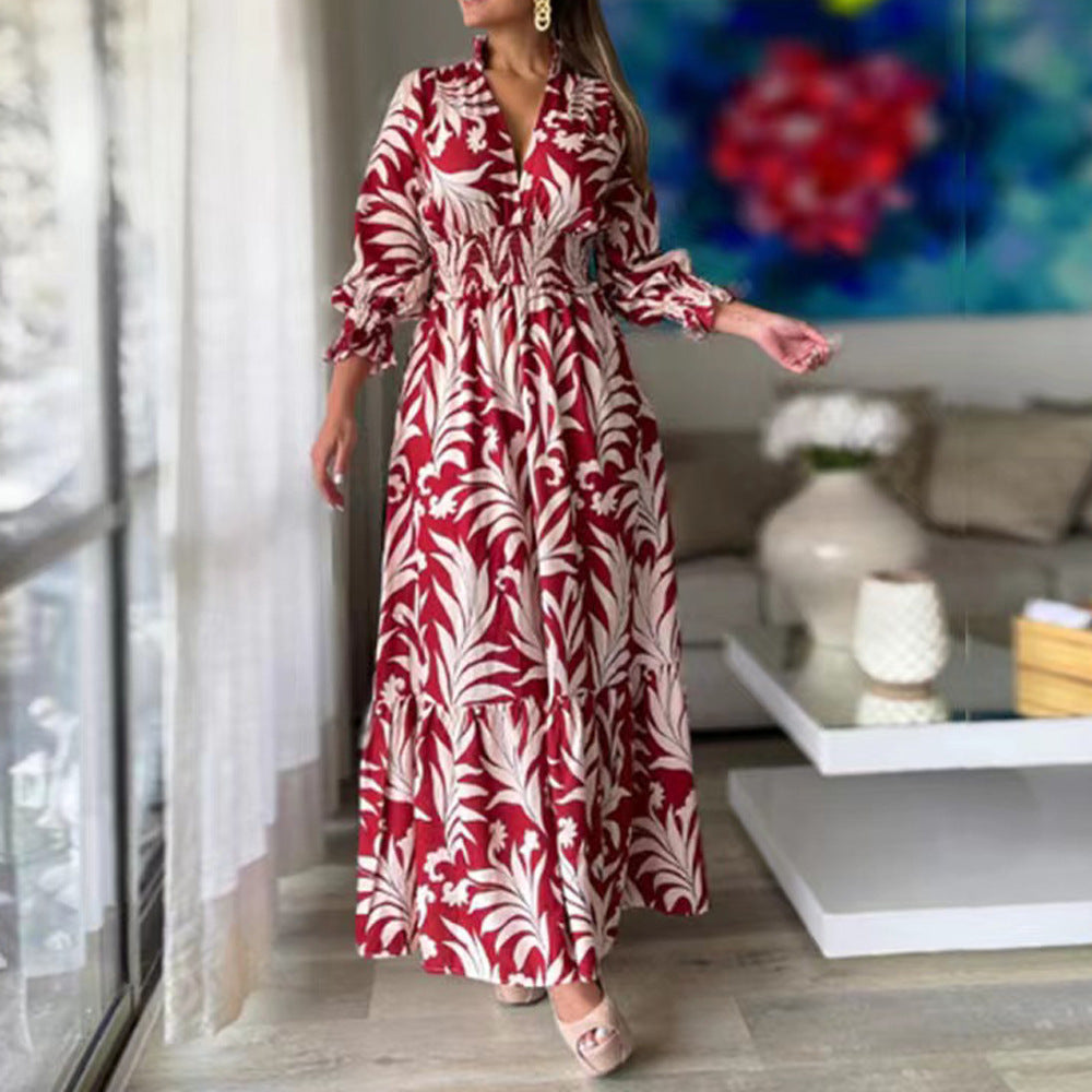 Damen Maxikleid mit voluminösen Ärmeln und floralem Druck Stalluxe