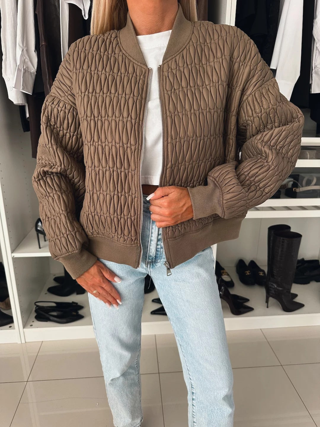 Damen Stepp-Bomberjacke mit elastischen Bündchen und modernem Reißverschluss Stalluxe