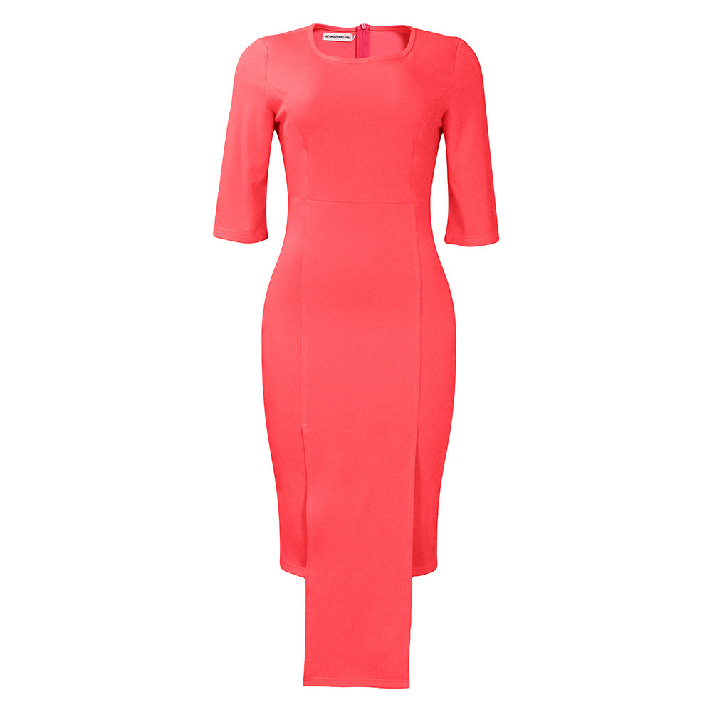 Damen Elegantes Figurformendes Kleid mit asymmetrischem Saum Stalluxe