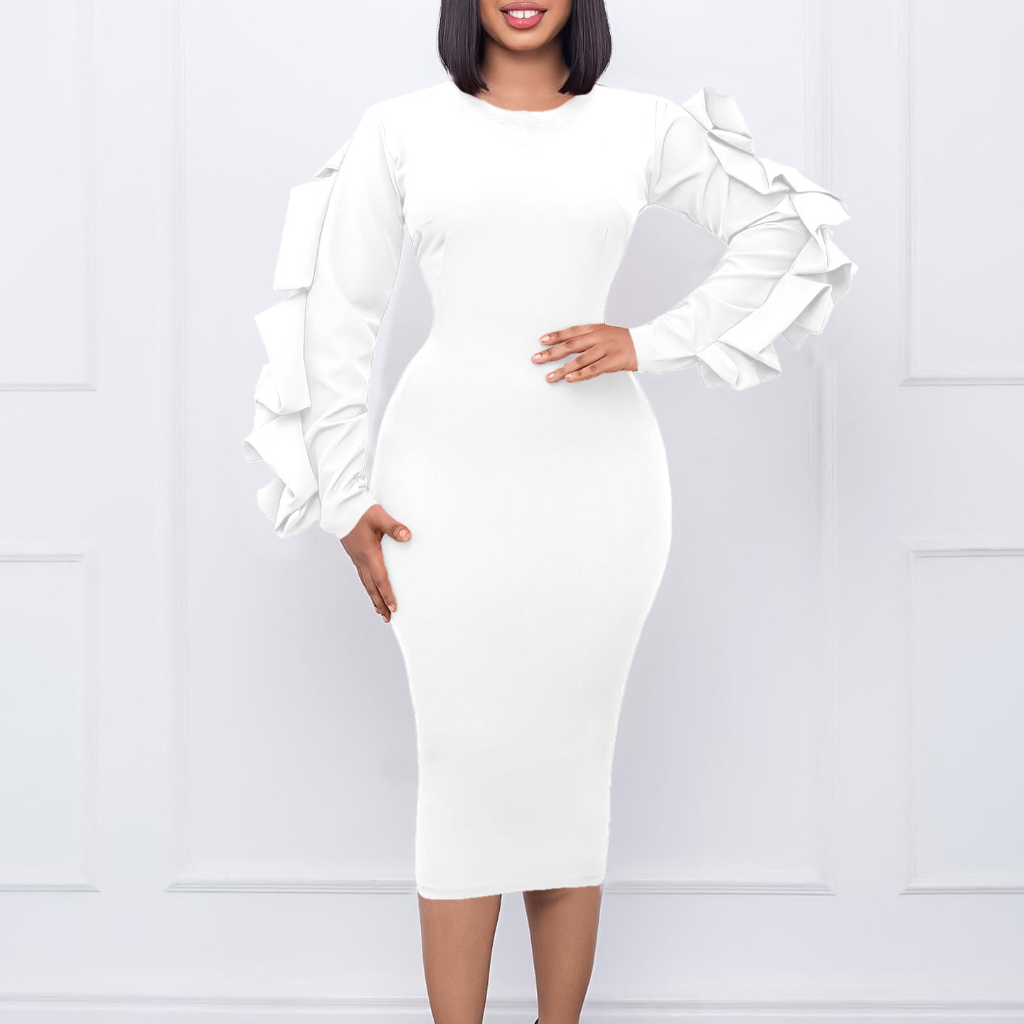 Damen elegante Kleid mit Rüschendetails Stalluxe
