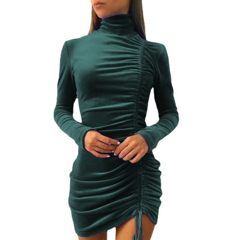 Damen elegantes Samt-Minikleid mit hohem Kragen und raffiniertem Raffungseffekt Stalluxe