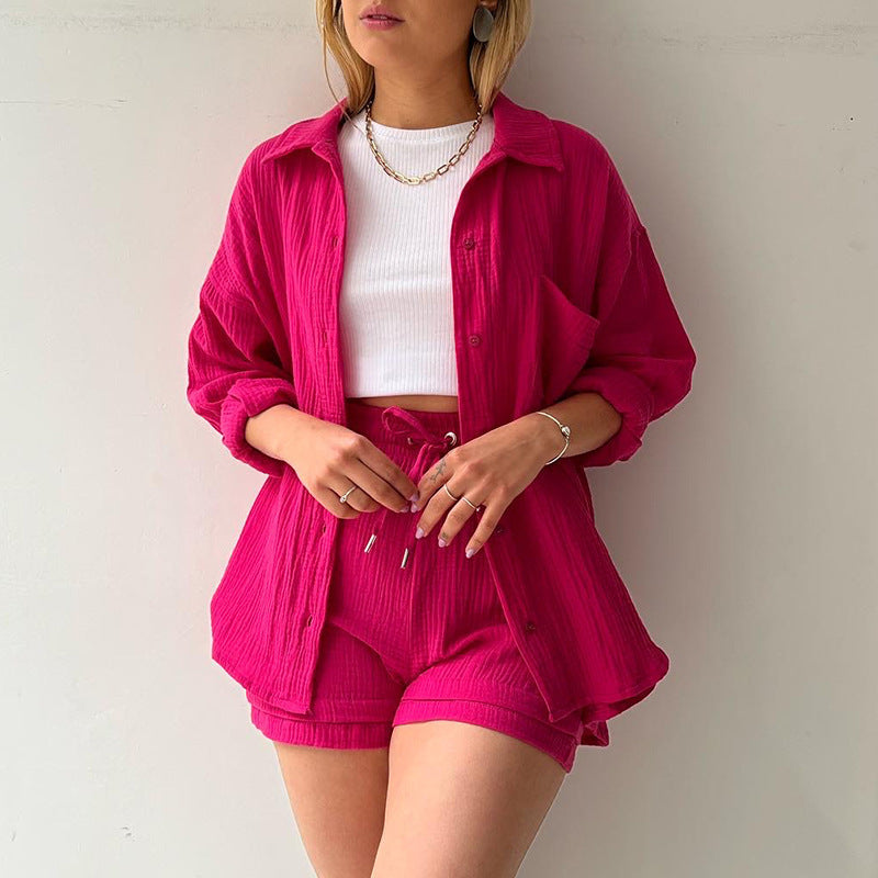 Damen lässiges Set mit oversized Hemd und bequemen Shorts Stalluxe