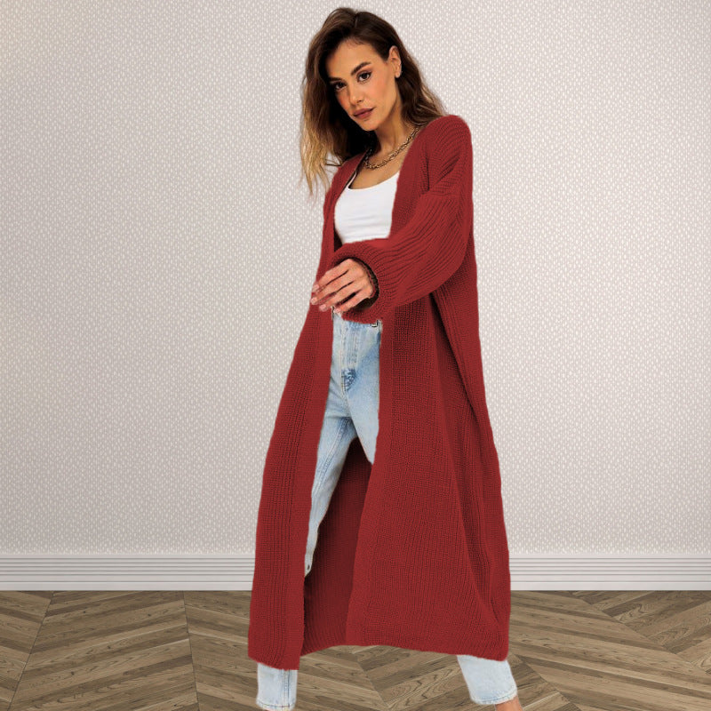 Damen Langer gestrickter Cardigan mit lässigem Schnitt und strukturierter Textur Stalluxe