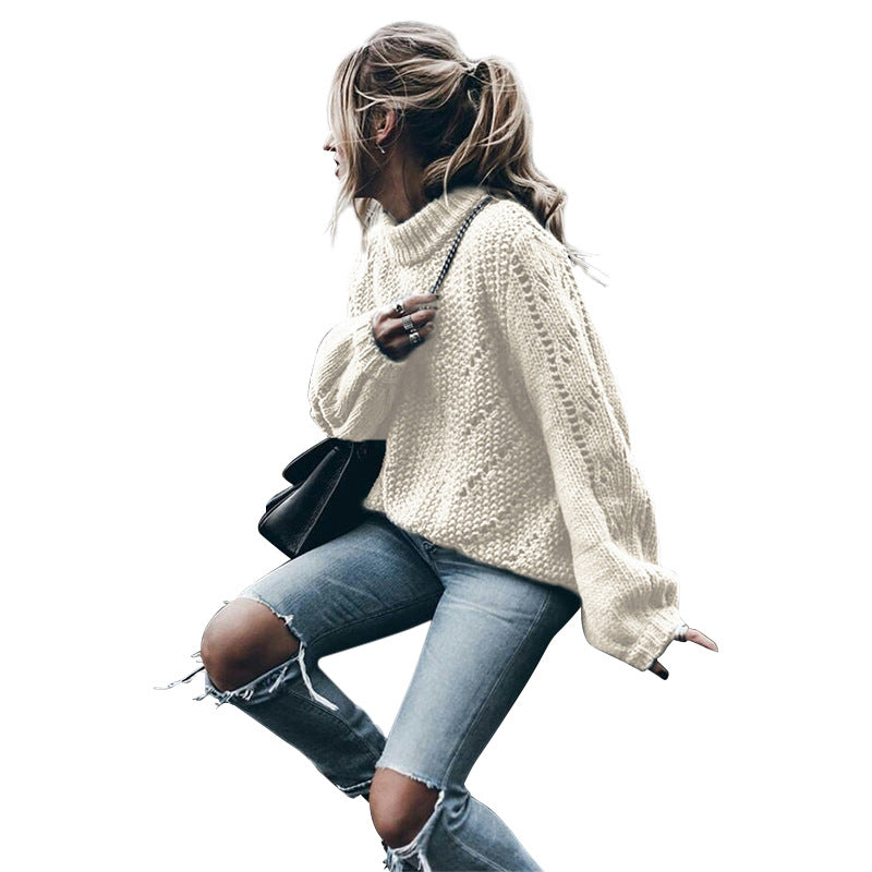 Damen Grobstrickpullover mit weitem Schnitt und modischem Rollkragen Stalluxe