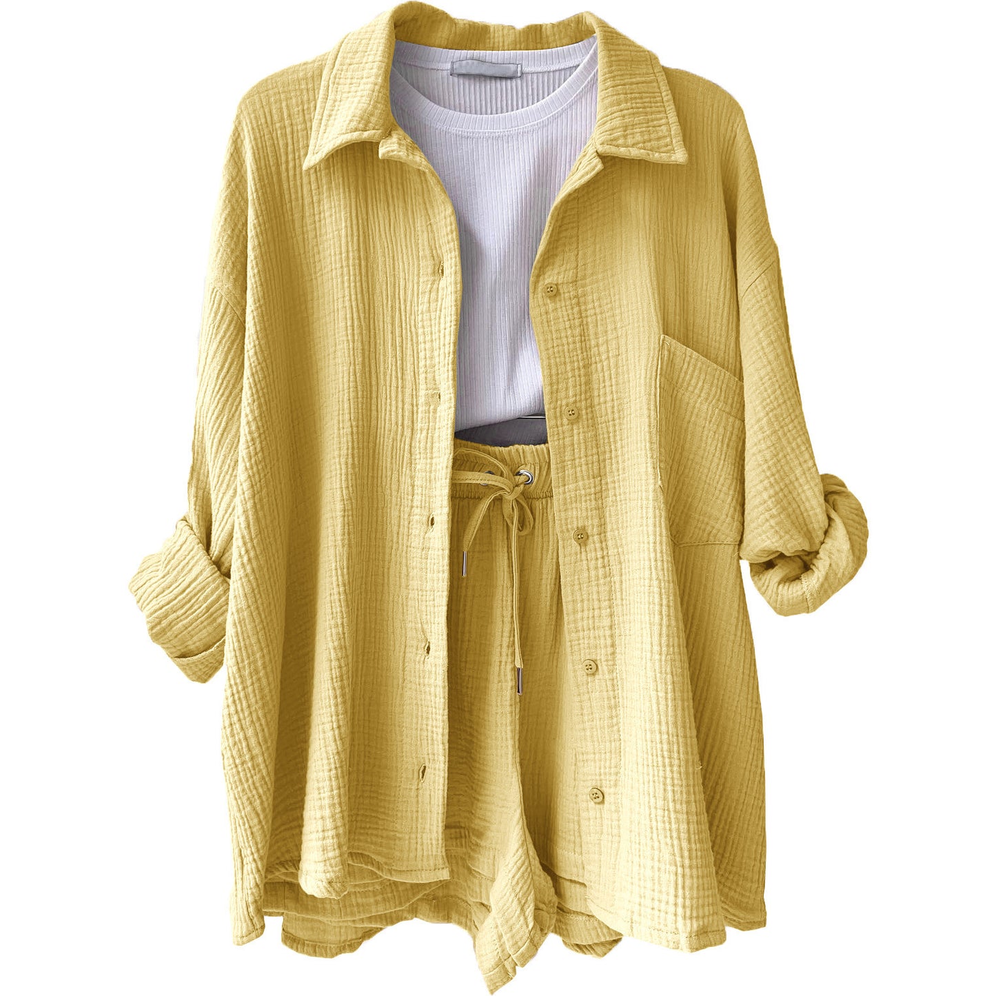 Damen lässiges Set mit oversized Hemd und bequemen Shorts Stalluxe