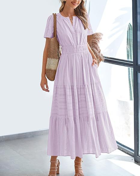 Damen Maxi-Kleid aus leichtem, gestreiftem Stoff Stalluxe