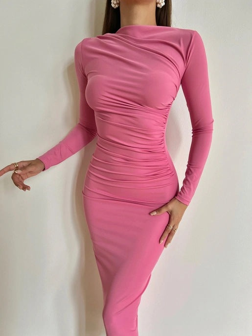 Damen Elegantes und figurbetontes Langarmkleid mit Raffungen Stalluxe