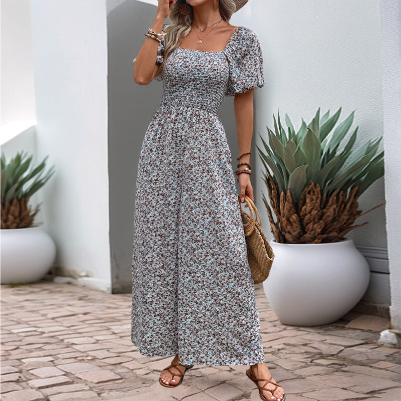 Damen farbenfrohes Blumensommeroverall mit Puffärmeln Stalluxe