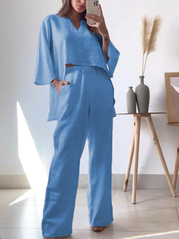 Damen luftiges Sommeroutfit mit weitem Oberteil und bequemen Hosen Stalluxe