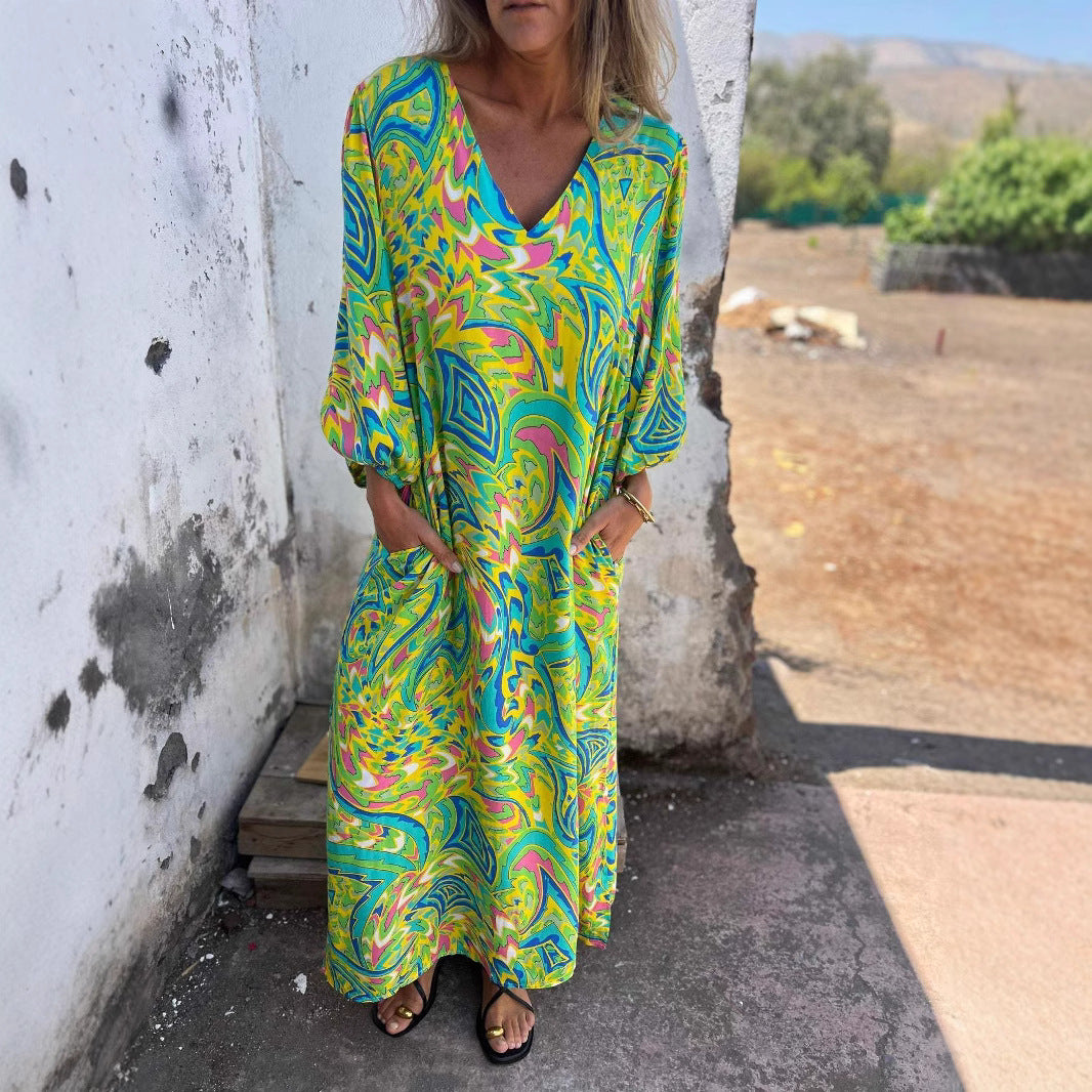 Damen Langarmkleid mit V-Ausschnitt und praktischen Taschen Stalluxe