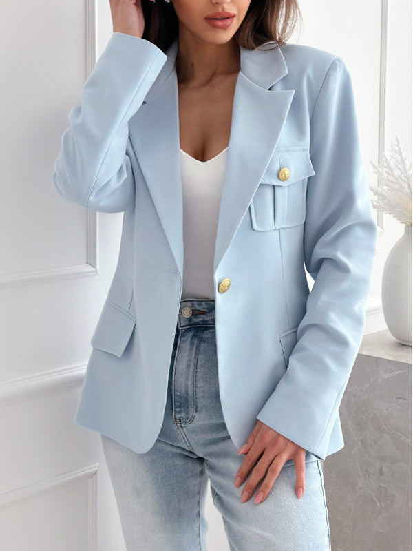 Damen Modischer Blazer mit aufgesetzten Taschen und eleganten Knopfdetails Stalluxe