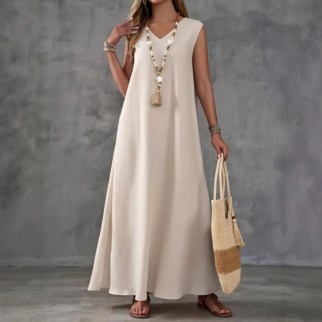 Damen Maxikleid mit schickem V-Ausschnitt und seitlichen Schlitzen Stalluxe