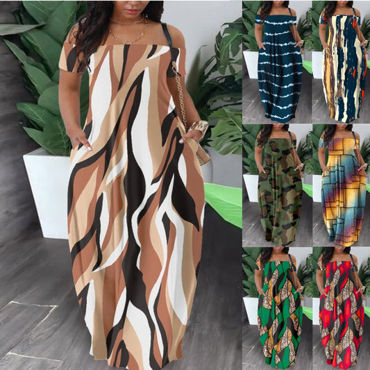 Damen Maxikleid mit modernem grafischem Muster und bequemem Schnitt Stalluxe