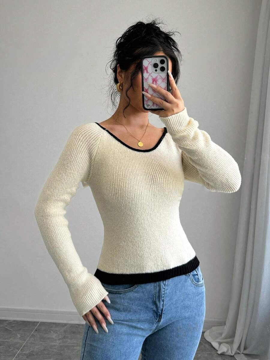 Damen Feinstrickpullover mit kontrastierendem Saum Stalluxe