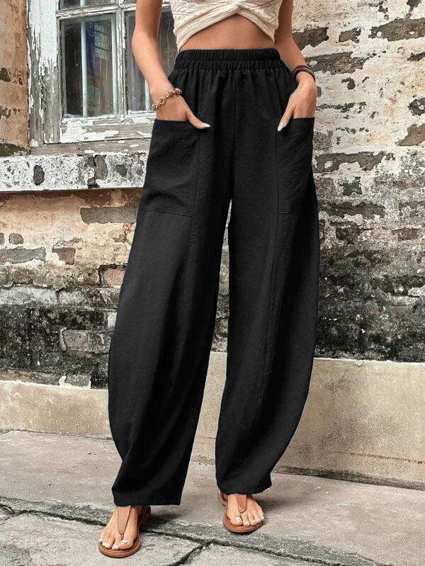 Damen Weite Palazzo-Hosen mit elastischem Bund und praktischen Taschen Stalluxe