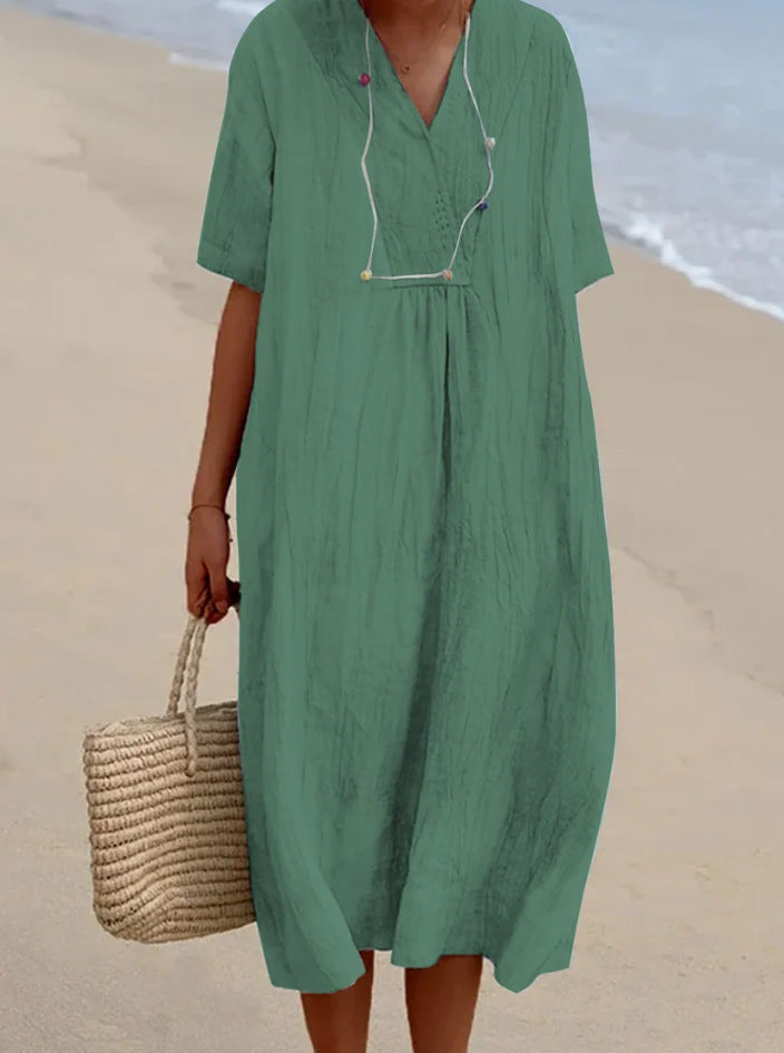 Damen Lässiges Strandkleid mit V-Ausschnitt und weit geschnittenem Design Stalluxe