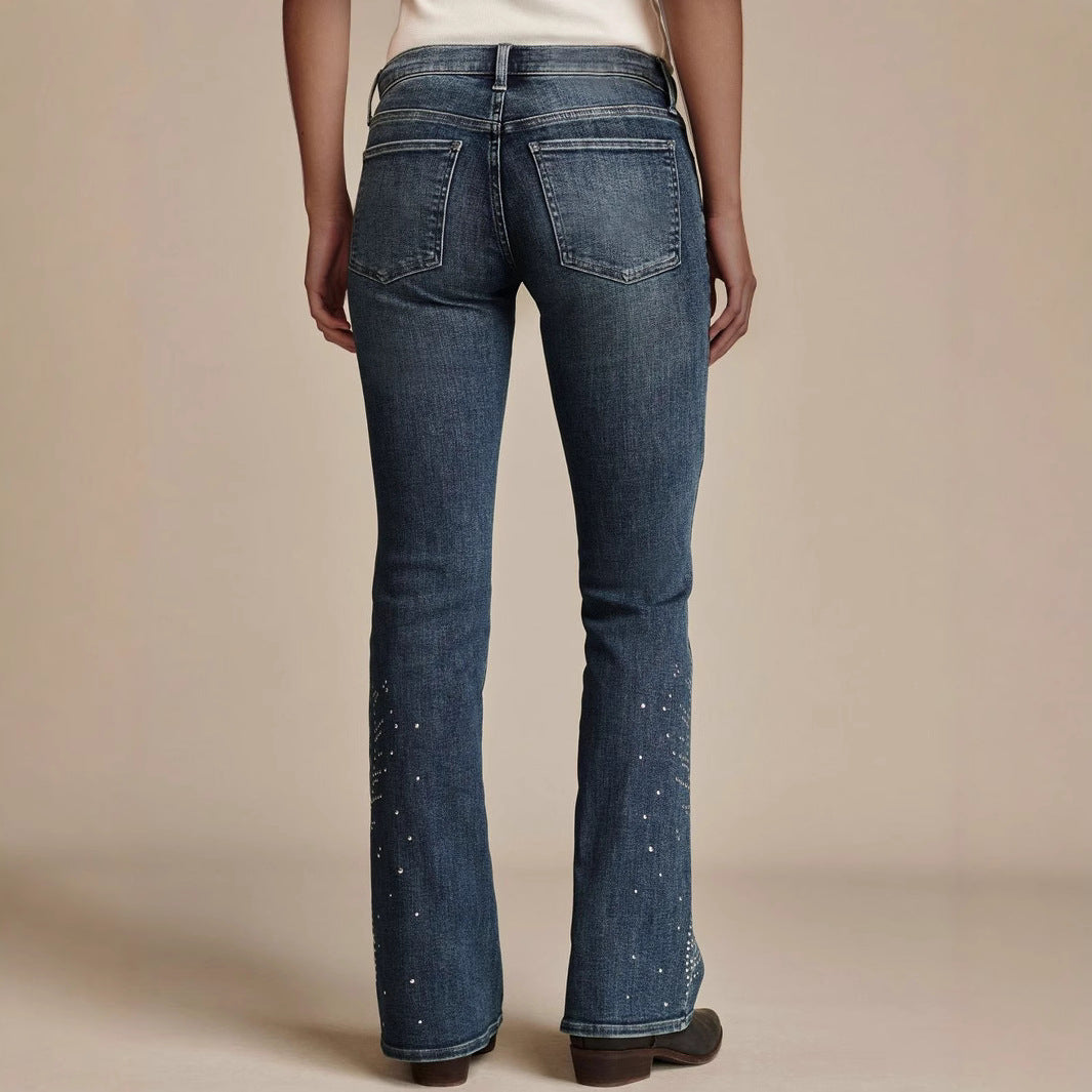 Damen Bootcut Jeans mit funkelnden Strass-Applikationen Stalluxe
