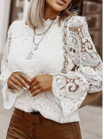 Damen Elegante Spitzenbluse mit Volantärmeln Stalluxe