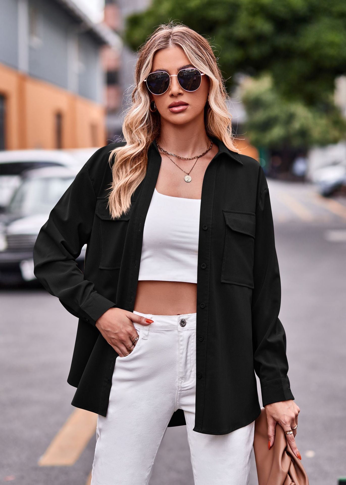 Damen lässige Hemdbluse mit praktischem Taschen-Design Stalluxe