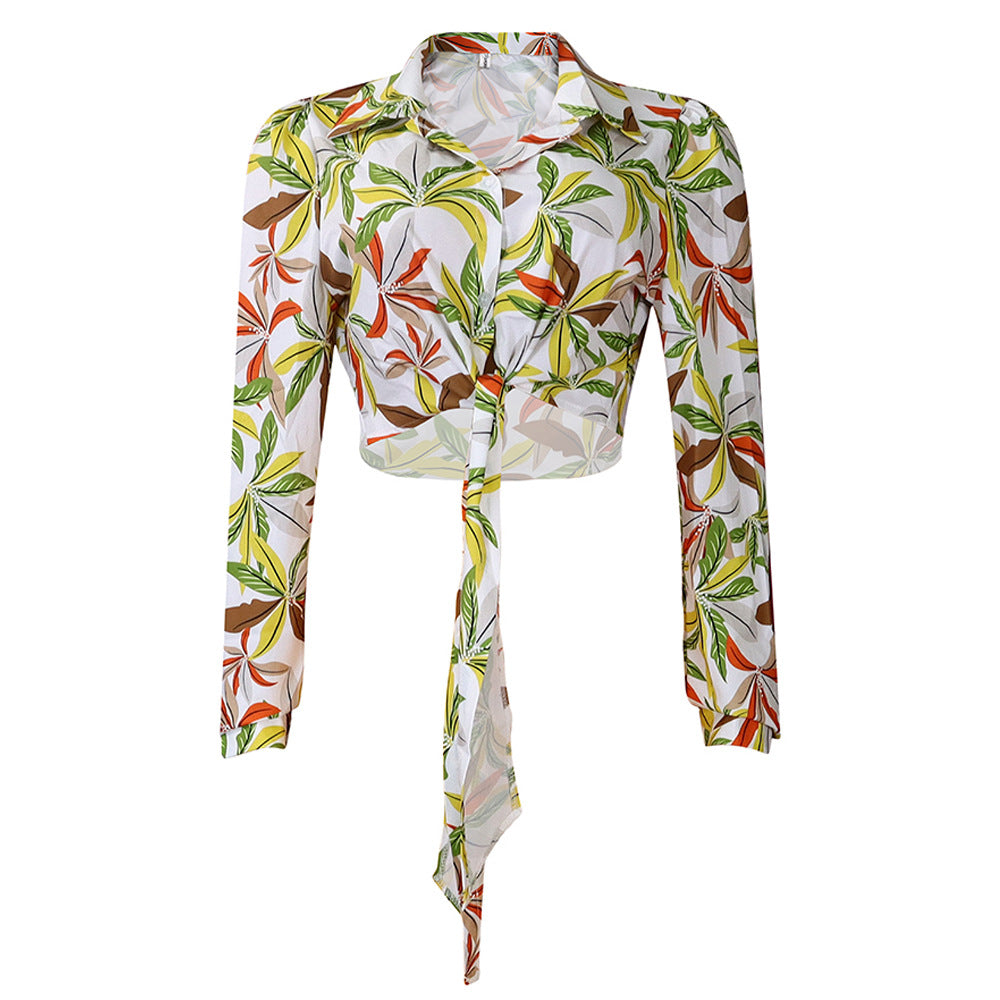 Damen Trendige Cropped Bluse mit floralem Design und Knoten-Detail Stalluxe