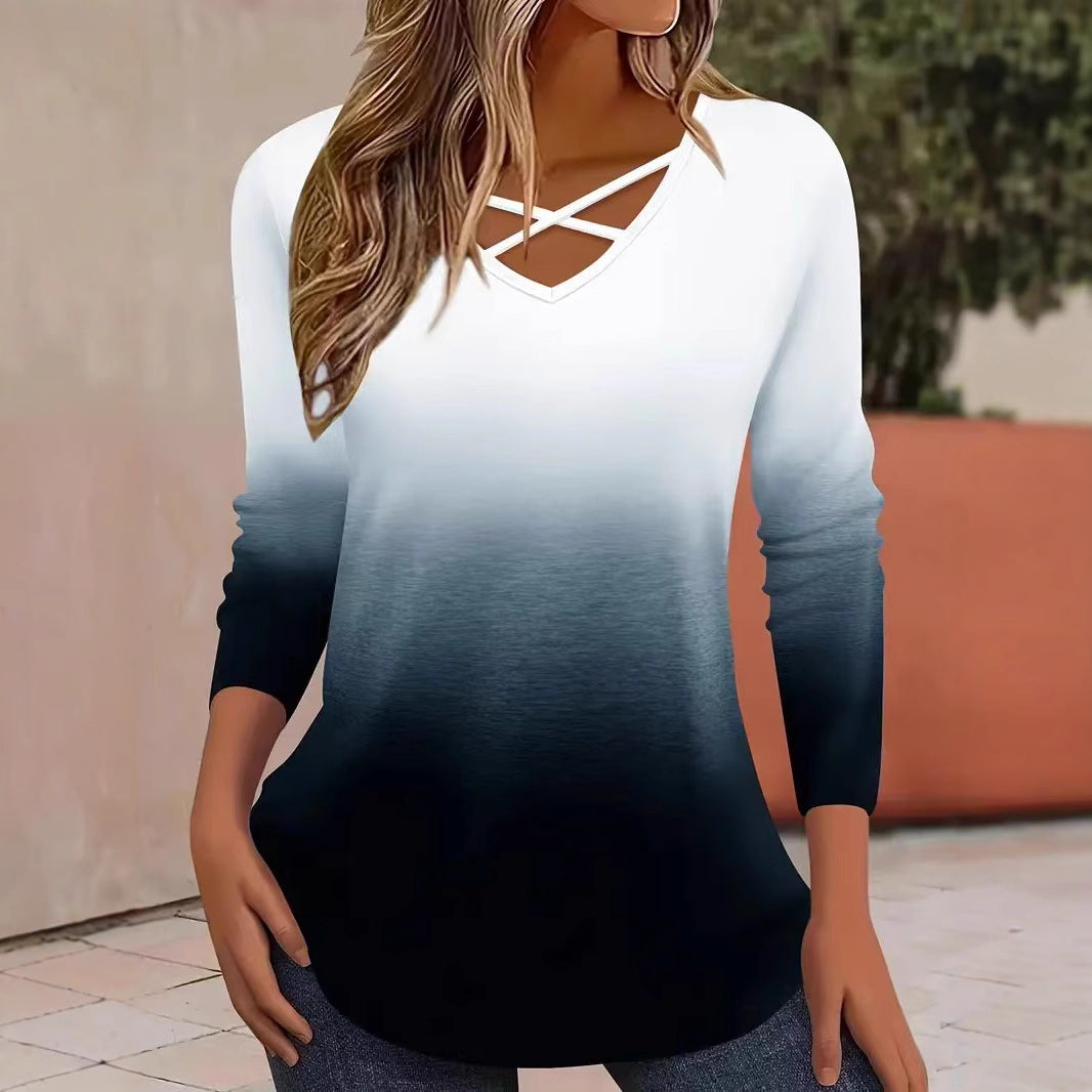 Damen Langarmshirt mit V-Ausschnitt und Farbverlauf Stalluxe