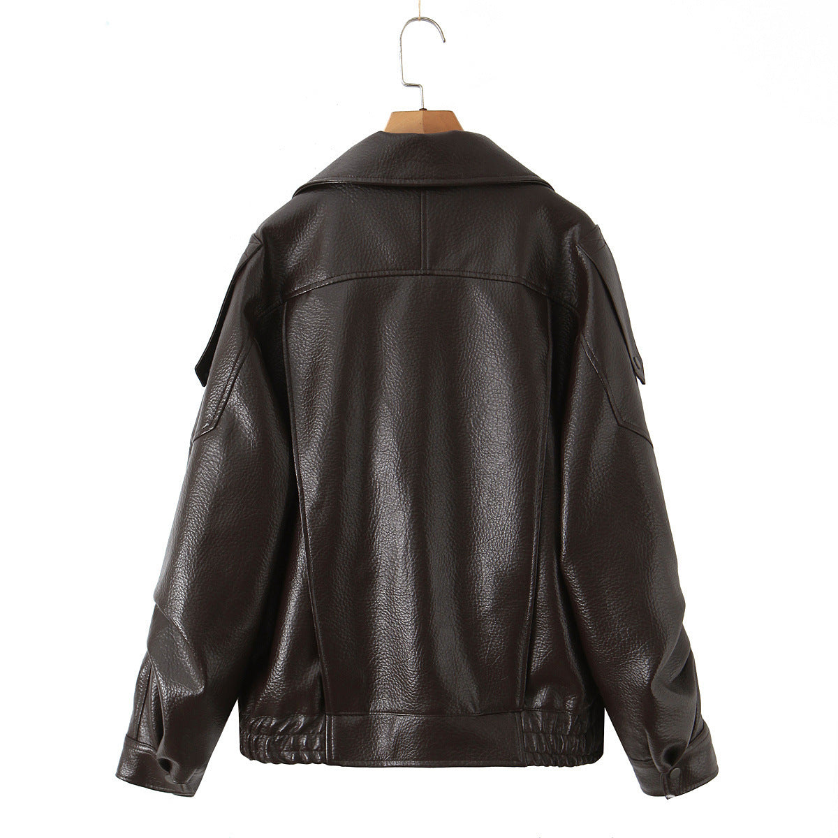 Damen Modische Kunstlederjacke mit erotischem Revers und elastischem Saum Stalluxe
