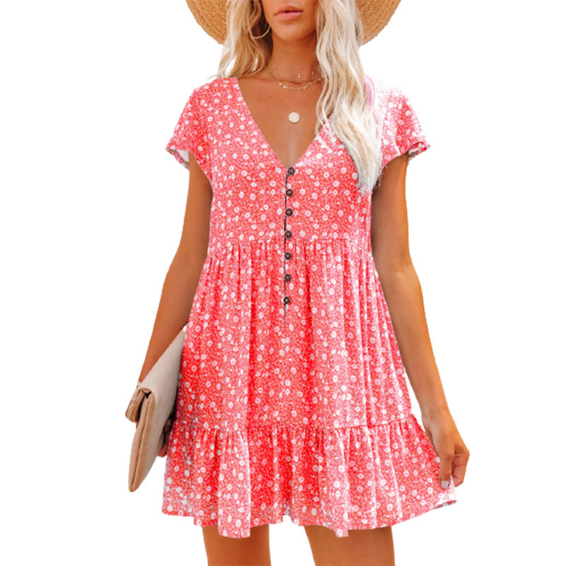 Damen Sommerkleid mit floralen Mustern und Knopfdetails Stalluxe