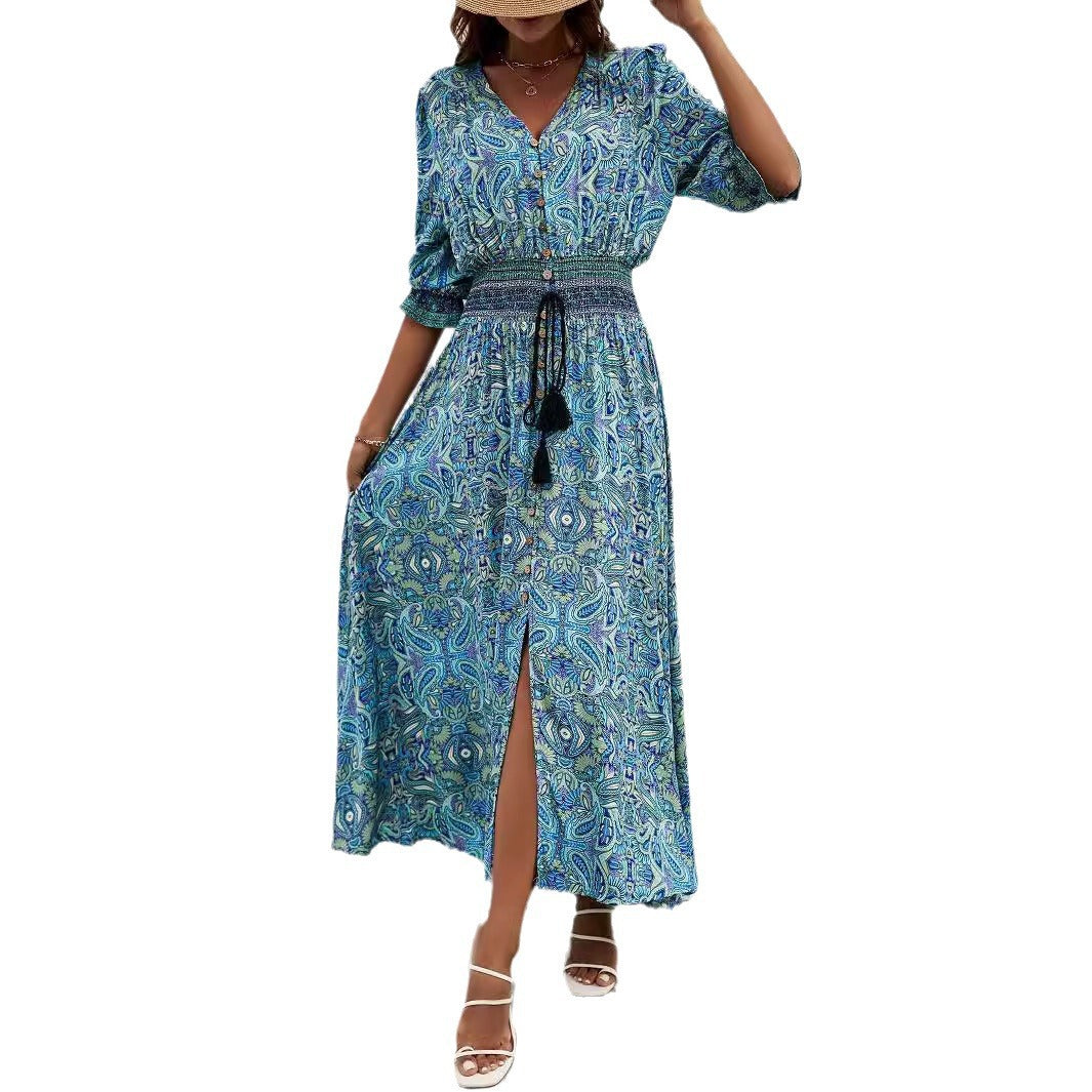Damen Maxikleid mit verspieltem Paisley-Muster und seitlichem Schlitz Stalluxe