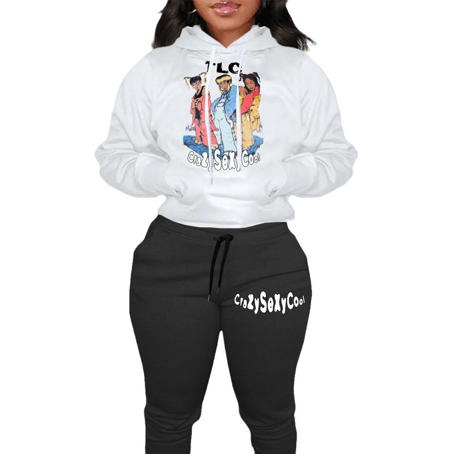 Damen Hoodie und Jogginghose Set mit kreativem Comicdruck Stalluxe