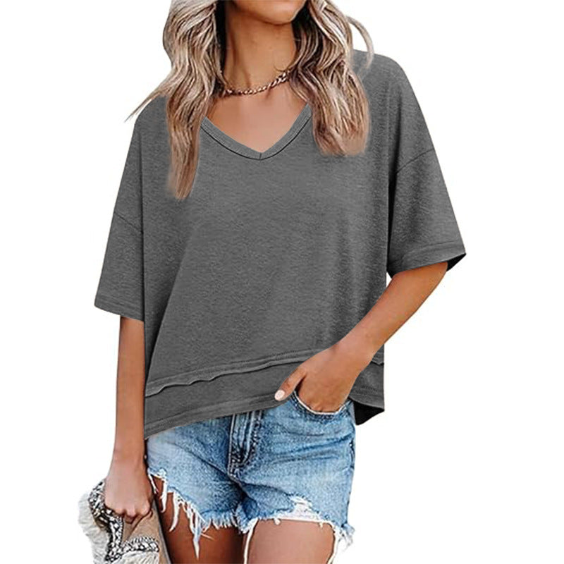 Women's Casual V-Neck Oversized Tee Stalluxe