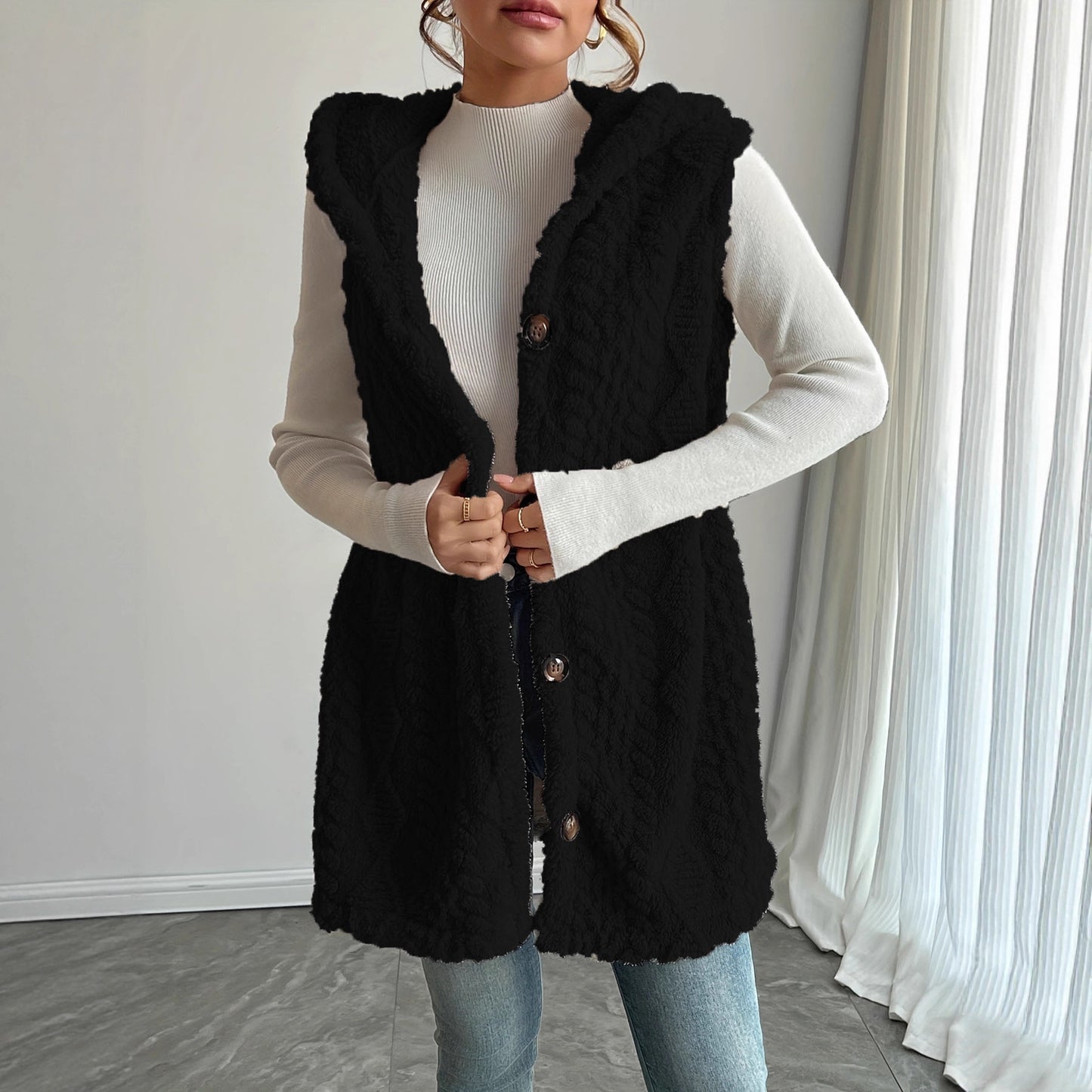 Damen Stylish gesteppte Weste mit Kapuze und Knopfverschluss Stalluxe