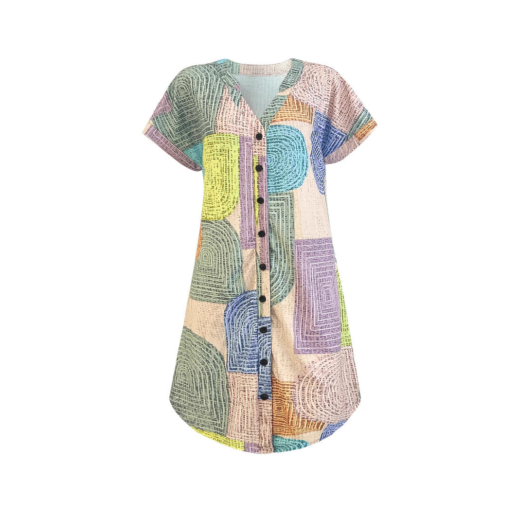 Damen Knopfverschluss Abstract Print Kleid Stalluxe