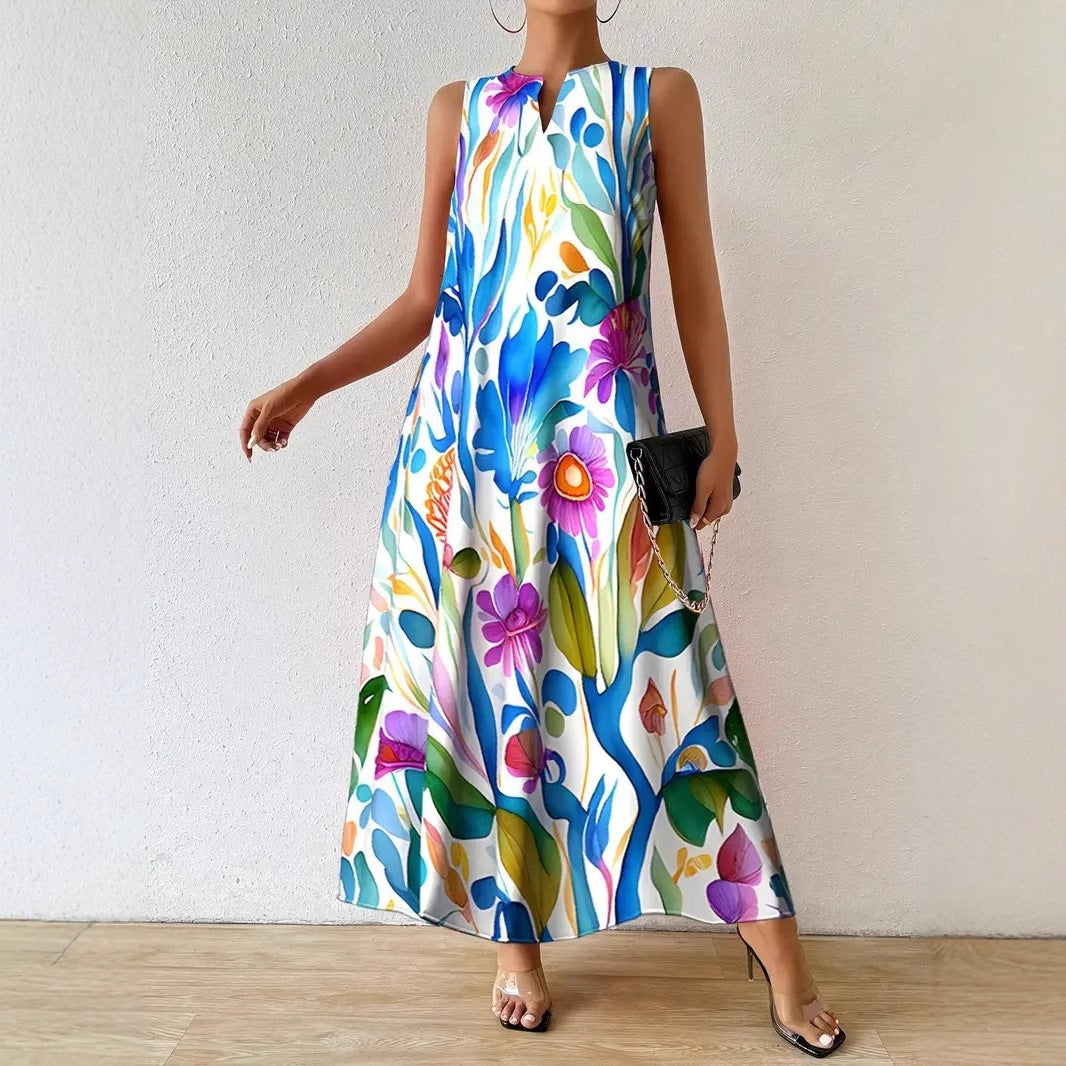 Damen Maxikleid mit buntem Blumendesign Stalluxe