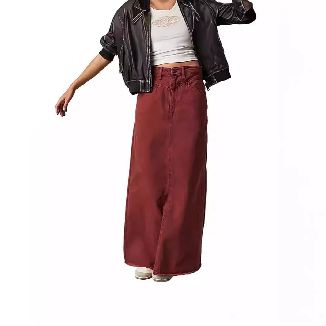 Damen Maxirock aus Denim mit asymmetrischem Saum und bequemen Taschen Stalluxe