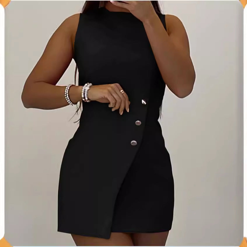Damen Kurzkleid mit asymmetrischem Knopfdetail Stalluxe