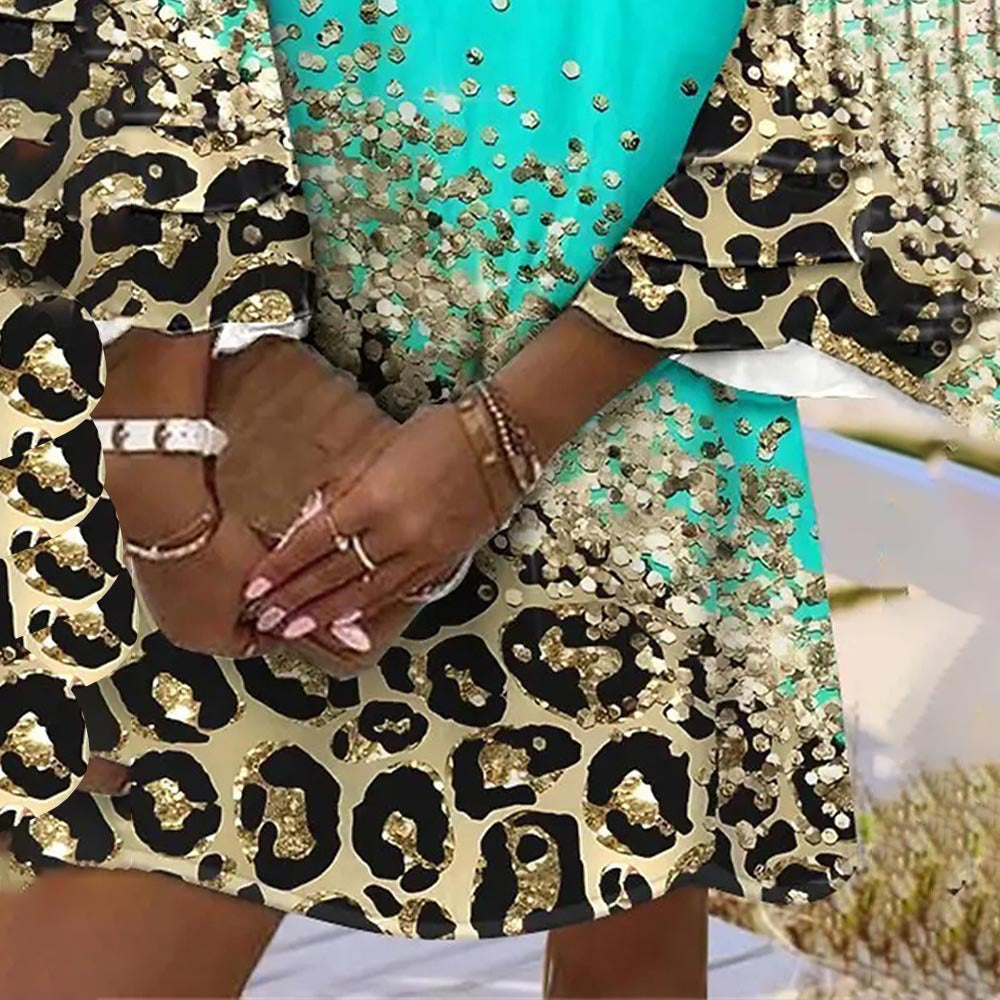 Damen Modisches Strandkleid mit funkelnden Details und Leopardenmuster Stalluxe