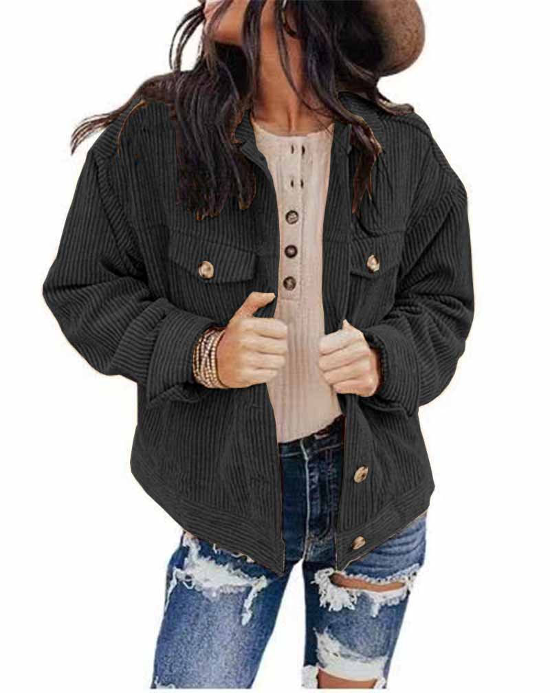 Damen lässige Kordjacke im Oversized-Schnitt mit Knopfdetails Stalluxe