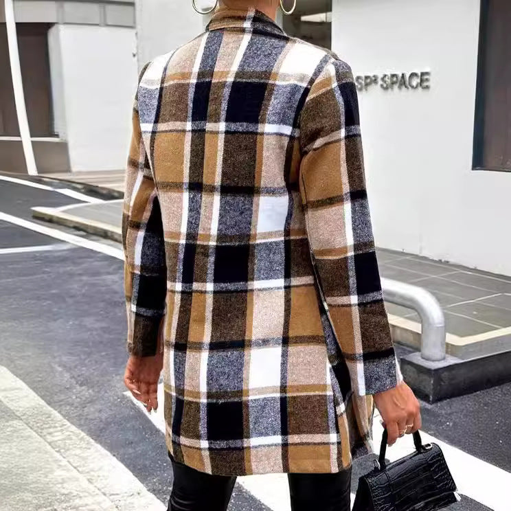 Damen Karo-Blazerjacke mit Knopfleiste und Taschen Stalluxe