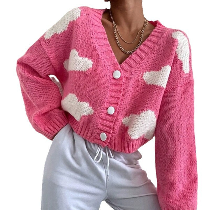 Damen lässige Strickjacke mit detailreicher Wolkenoptik und Knopfverschluss Stalluxe